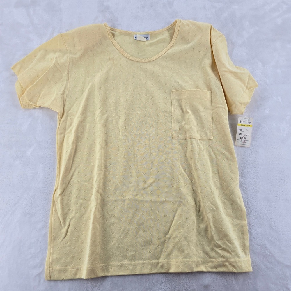 Vintage Rue de Turbigo Womens M Butter Yellow Pointelle Knit Pocket T Shirt